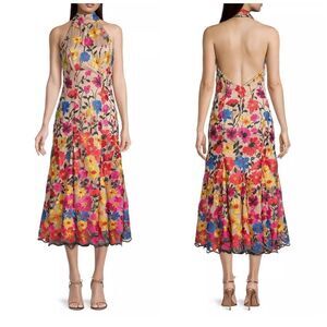 Milly Penelope Floral Embroidered Halter Dress size 0